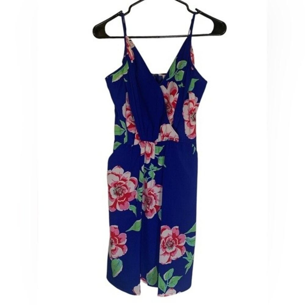 Yumi Kim Dress Small Royal Blue Floral Mini Spaghetti Strap Vacation Brunch‎ Tea
